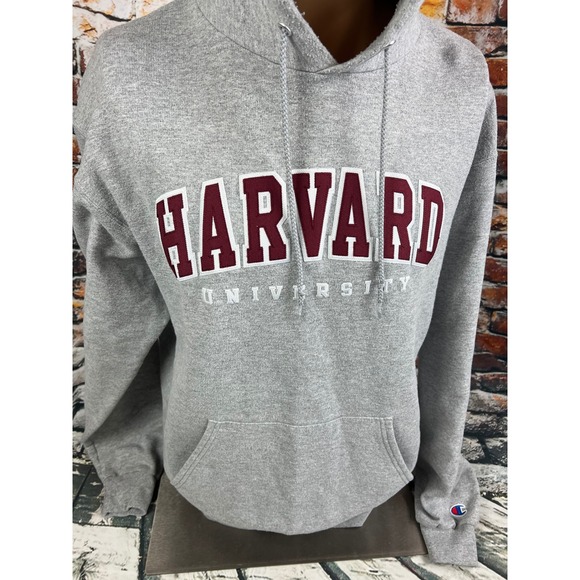Champion Harvard University Hoodie Grey Heather Fleece Sweatshirt Mens Large - Picture 3 of 7